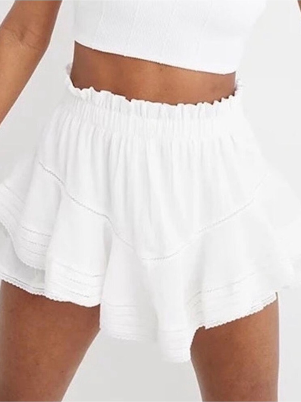 Aerie Bright White Skort ruffled tiered high rise preppy eyelet skirt shorts S - Picture 3 of 8